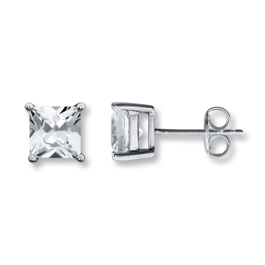 Sapphires Square-cut Sterling Silver Earrings